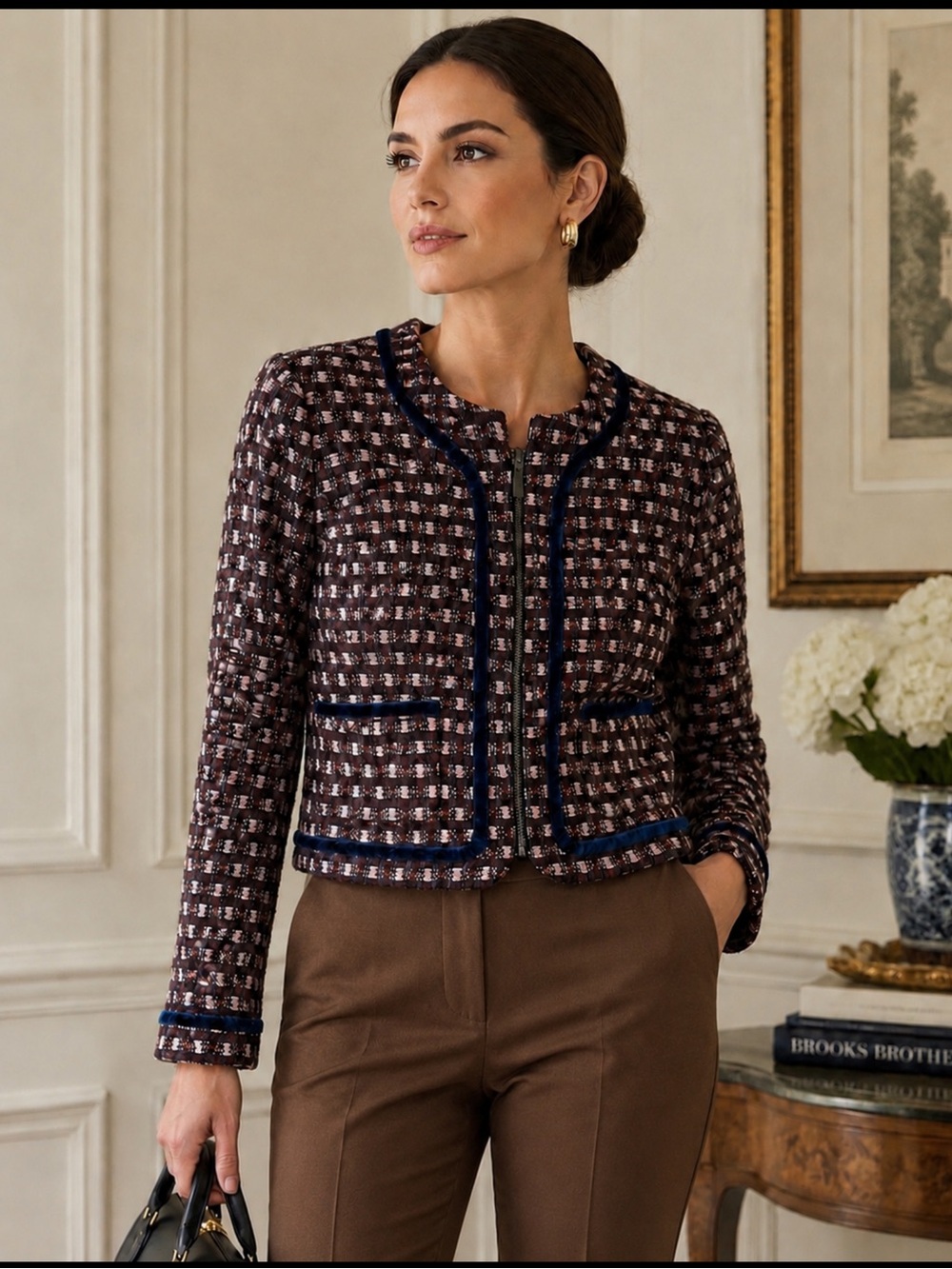 Brooks Brothers Navy and Brown Tweed Cropped Blazer - Picture 4 of 16